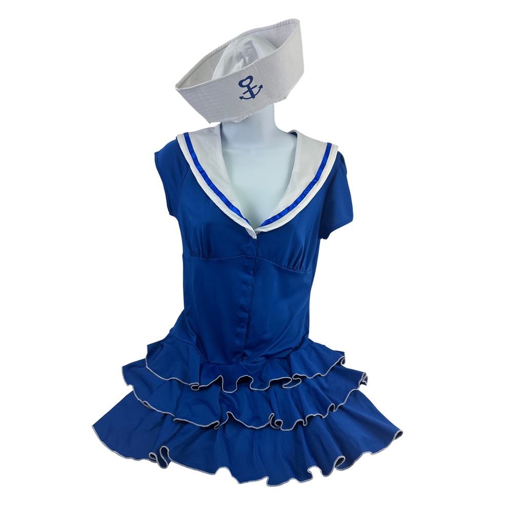 Dreamgirl Sailor Costume Blue Nautical Ruffled Dress Hat Sexy Fun Women Medium